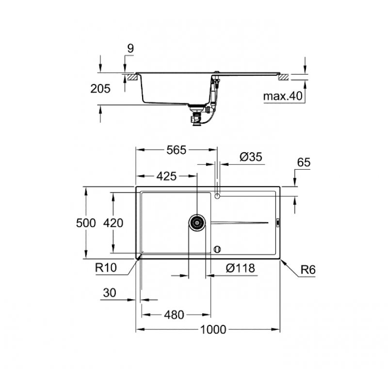 Кухненска мивка гранит с отцедник GROHE K400, сив мат - цена: 589.00лв.